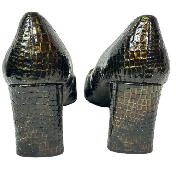 Bellini Marta Square Toe Heels Embossed Croc Patent Leather Brown Green size 11 - Picture 6 of 16